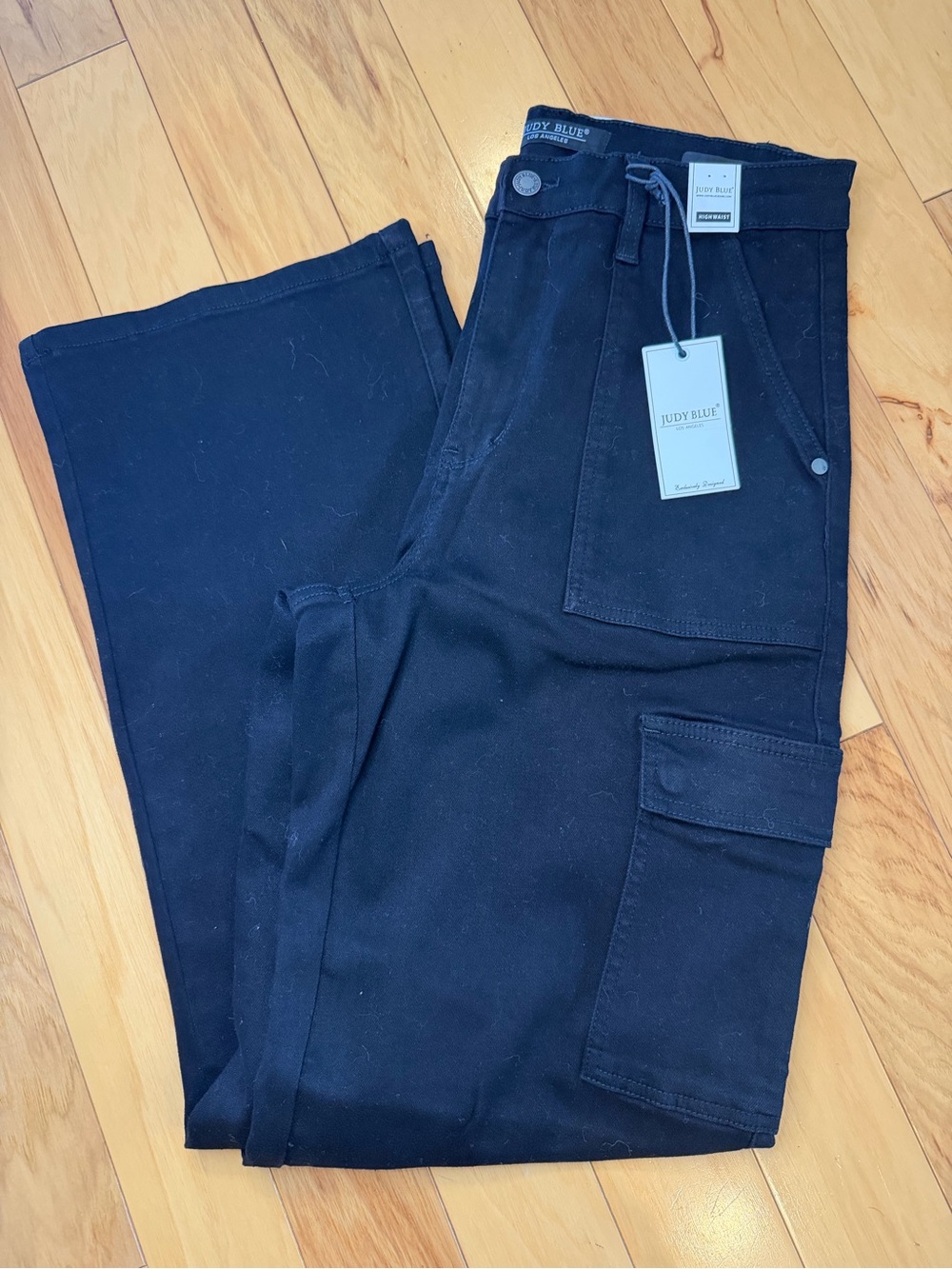 NWT Judy Blue High Waist Wide Leg Cargo Jeans Black Sz 11/30